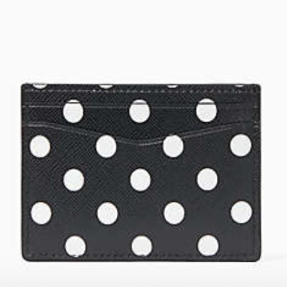kate spade Cheers Boxed Card Holder and keychain black white polka dot nwt - Picture 4 of 7